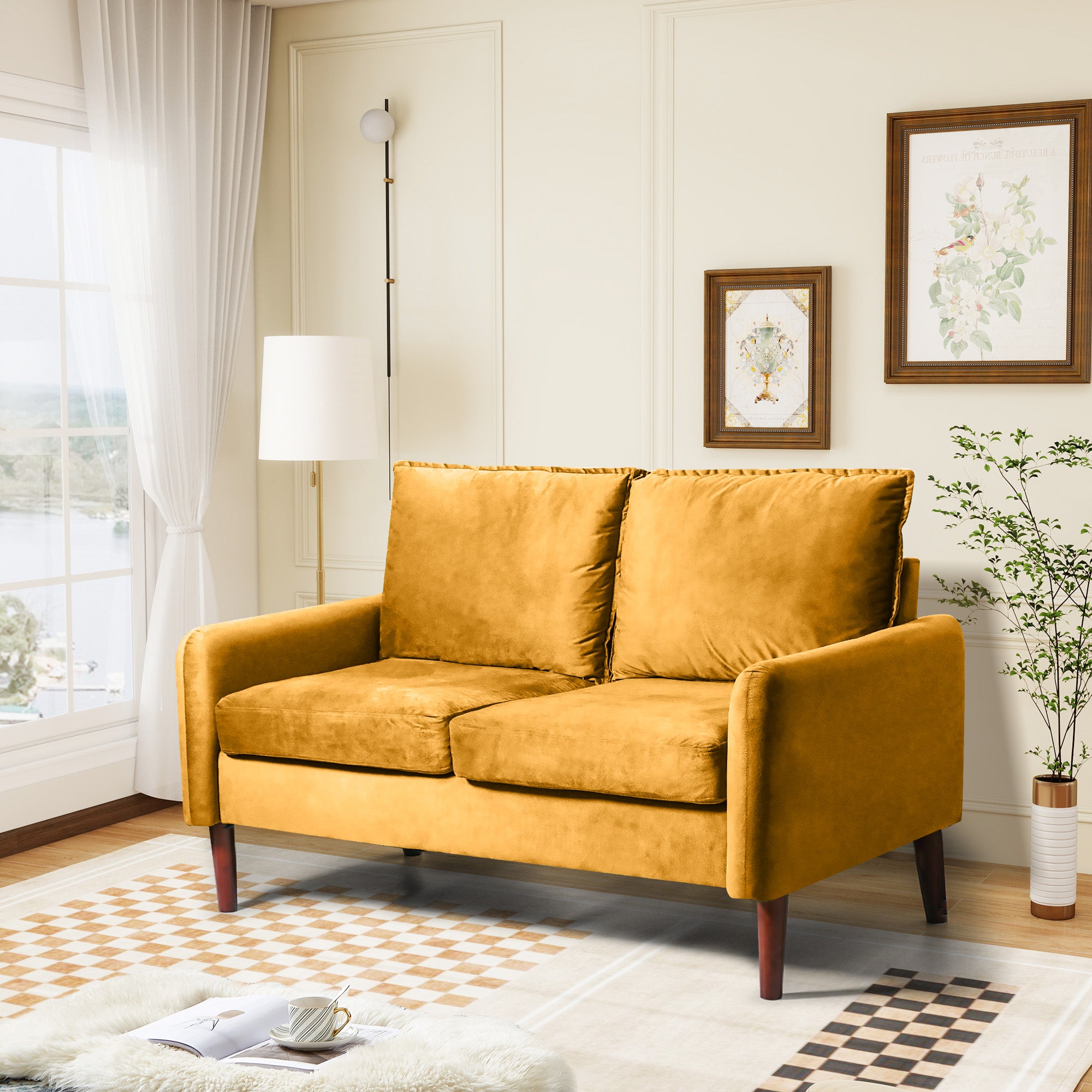 54" Velvet Sofa for Small Spaces, Modern Army Green Fabric Couch with Plush Comfort, Compact Living Room & Apartment Furniture, Easy to Clean and Space Saving Design