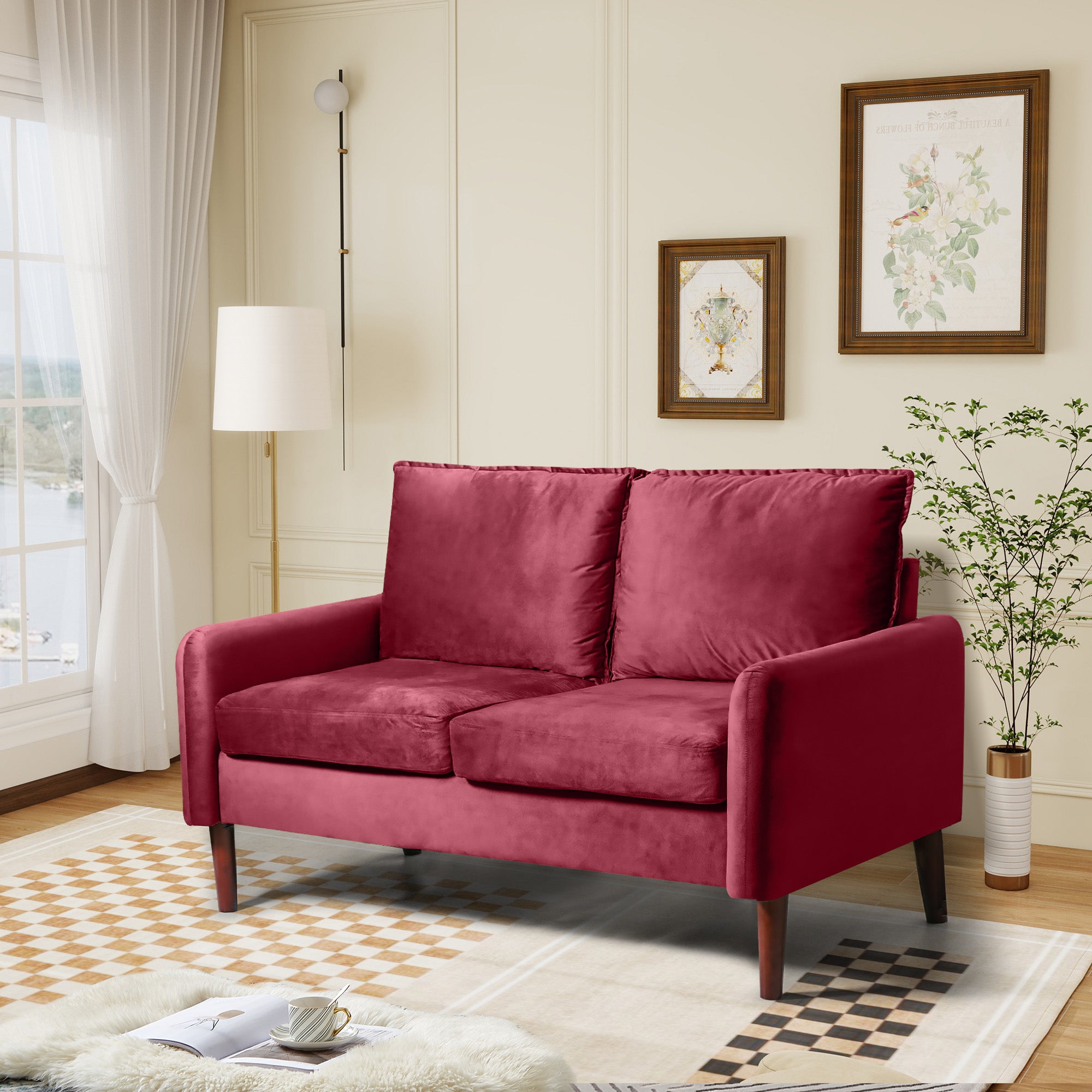 54" Velvet Sofa for Small Spaces, Modern Army Green Fabric Couch with Plush Comfort, Compact Living Room & Apartment Furniture, Easy to Clean and Space Saving Design