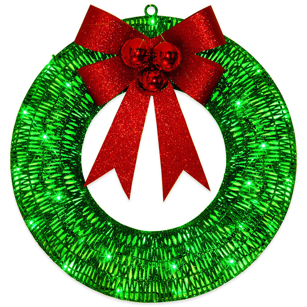 Christmas Garland 50CM Luminous LED Warm Light Metal Luminous Wreath With Big Bowknot Christmas Front Door Home Holiday Party Door Hanging Decor