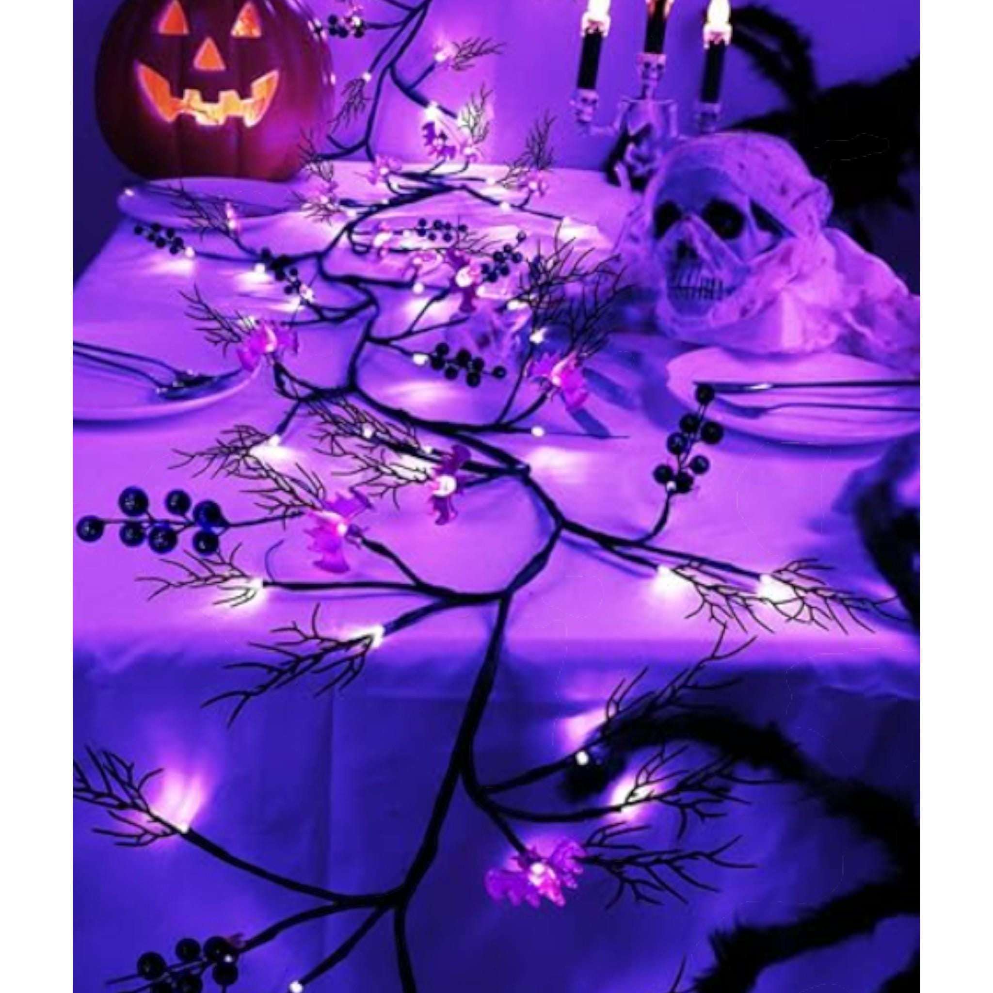 6FT Halloween Willow Vine Garland, 45 LED Black Twig Lights with Orange & Purple, Timer 8 Modes, Battery Indoor Wall Mantle Decor