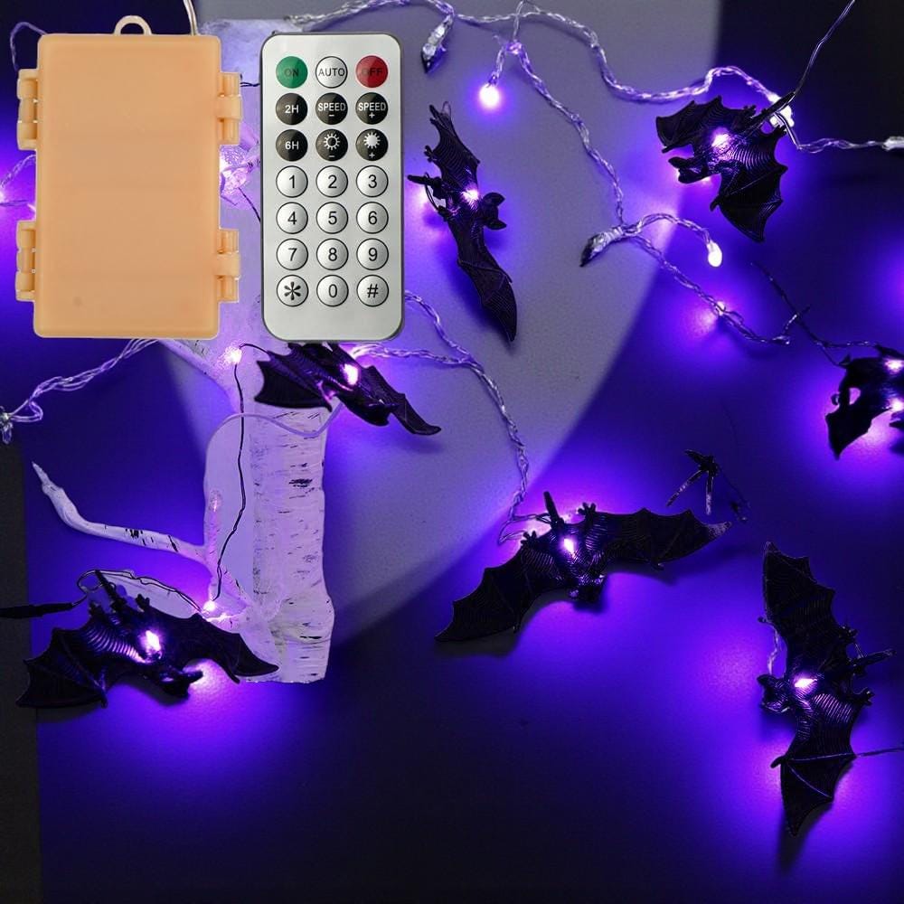 Halloween Bat String Lights: 30 Purple LED Fairy Lights with Remote