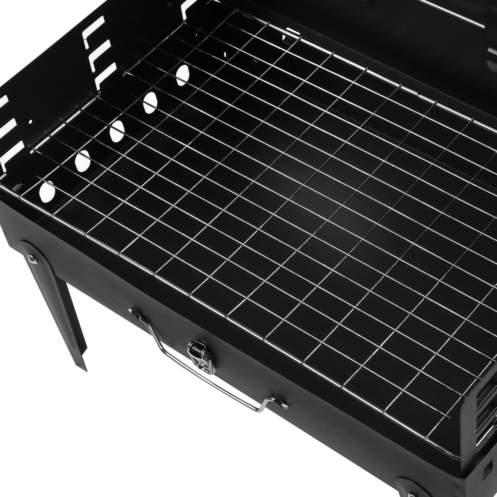 44x27x7cm Portable Charcoal Grill, Folding Outdoor BBQ Grill with Lid, Adjustable Height, Cast Iron Travel, Black
