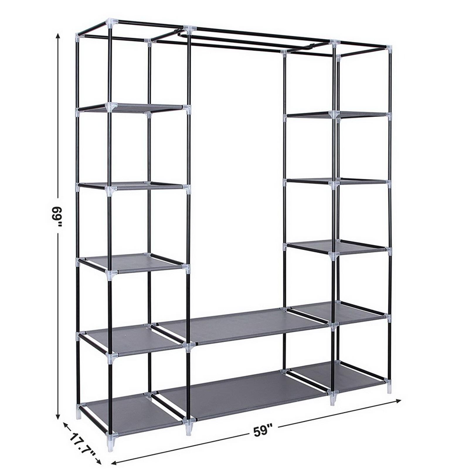 Portable Clothes Closet: 69" Gray Non-Woven Fabric Wardrobe Organizer