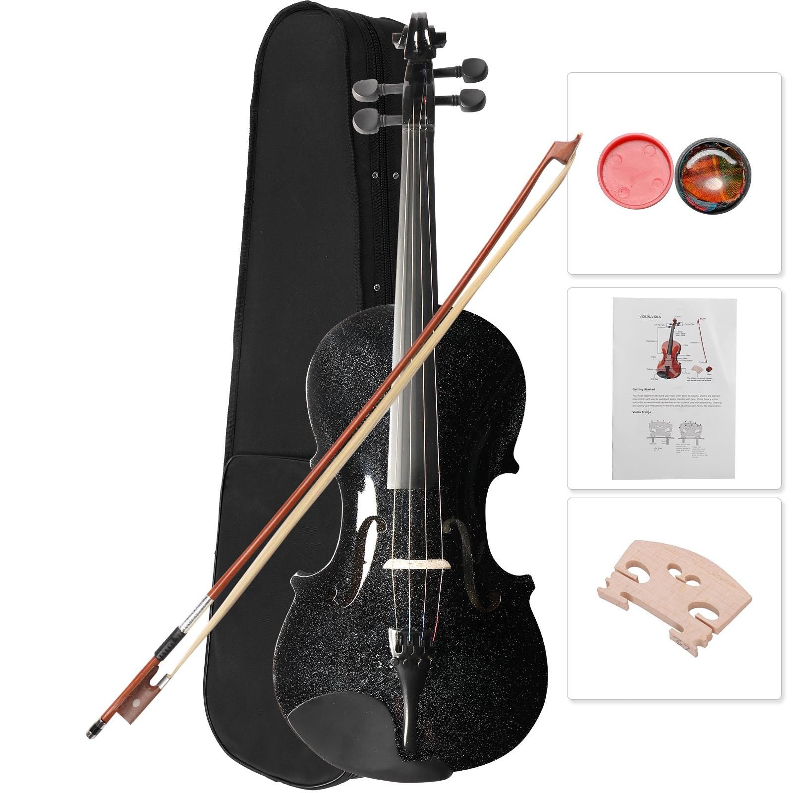 4/4 Black Acoustic Violin Full Size with Case Bow Rosin Beginner Student Music Instrument Set