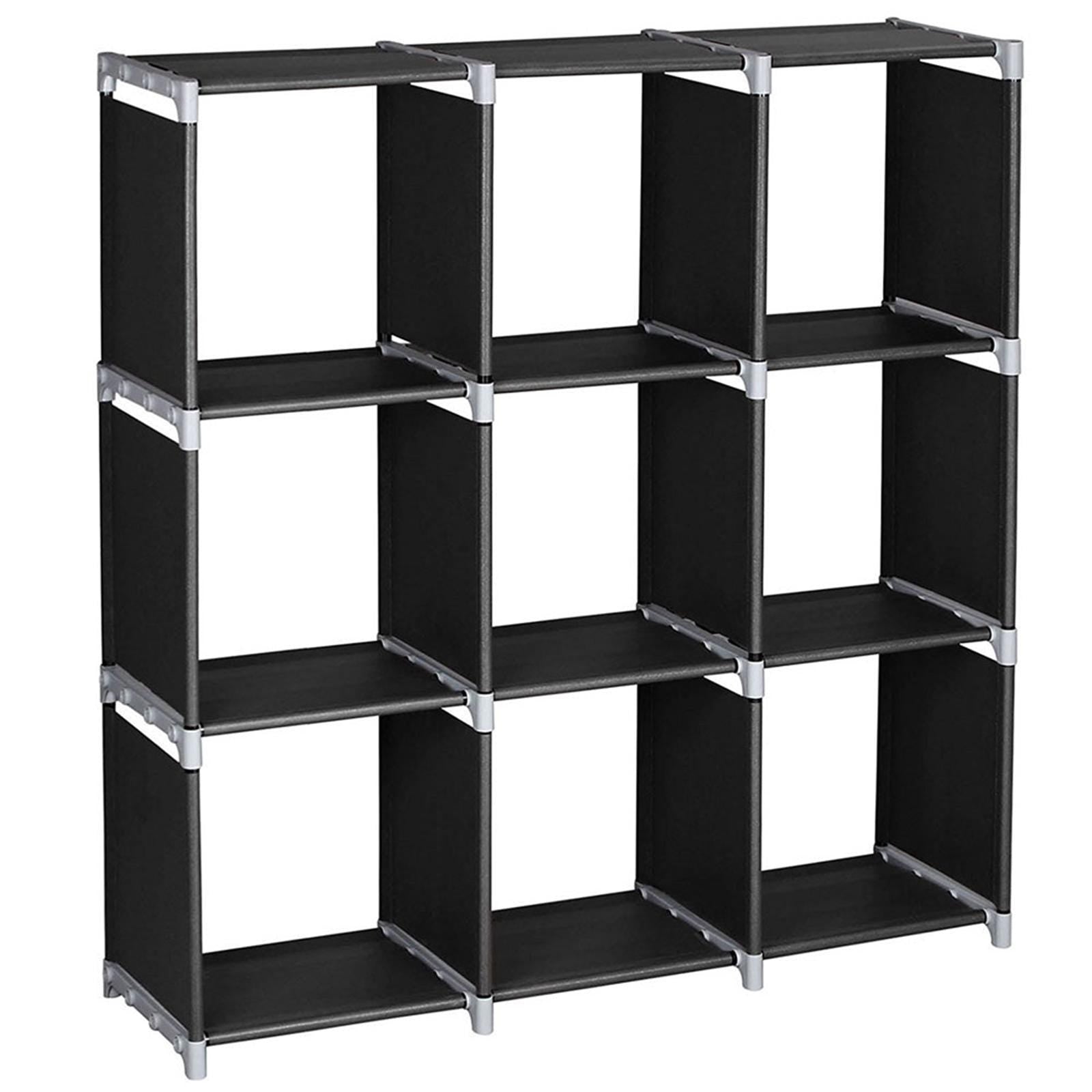 3-Tier 9-Cube Storage Shelf Black | Multifunctional Closet Organizer Rack for Bathroom Bedroom Office
