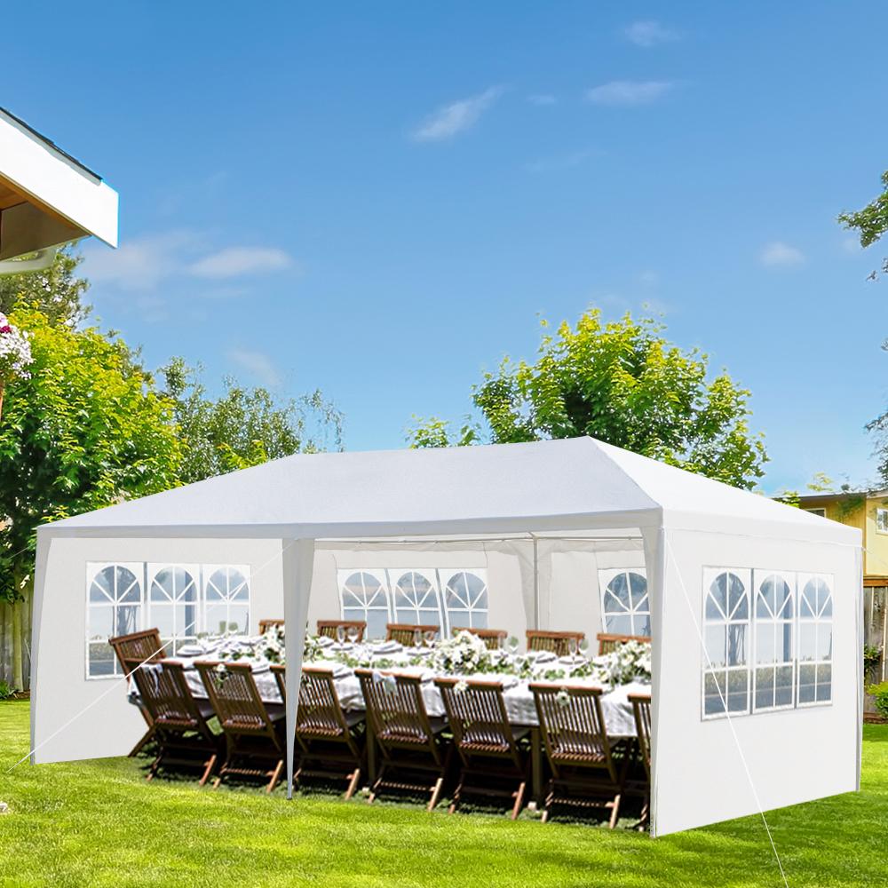 10x20 Outdoor Party Tent White Waterproof Gazebo Canopy with 4 Sidewalls Wedding Event Patio Shelter Backyard Pavilion