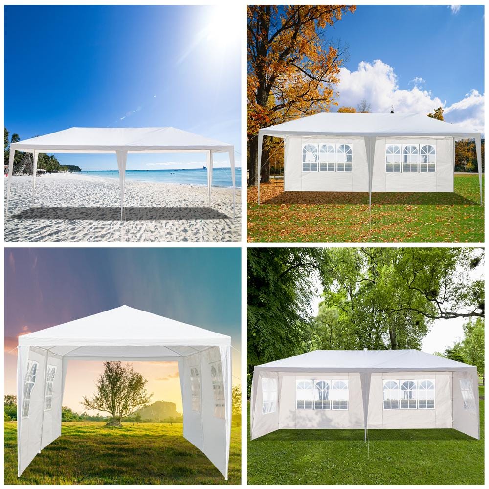 10x20 Outdoor Party Tent White Waterproof Gazebo Canopy with 4 Sidewalls Wedding Event Patio Shelter Backyard Pavilion