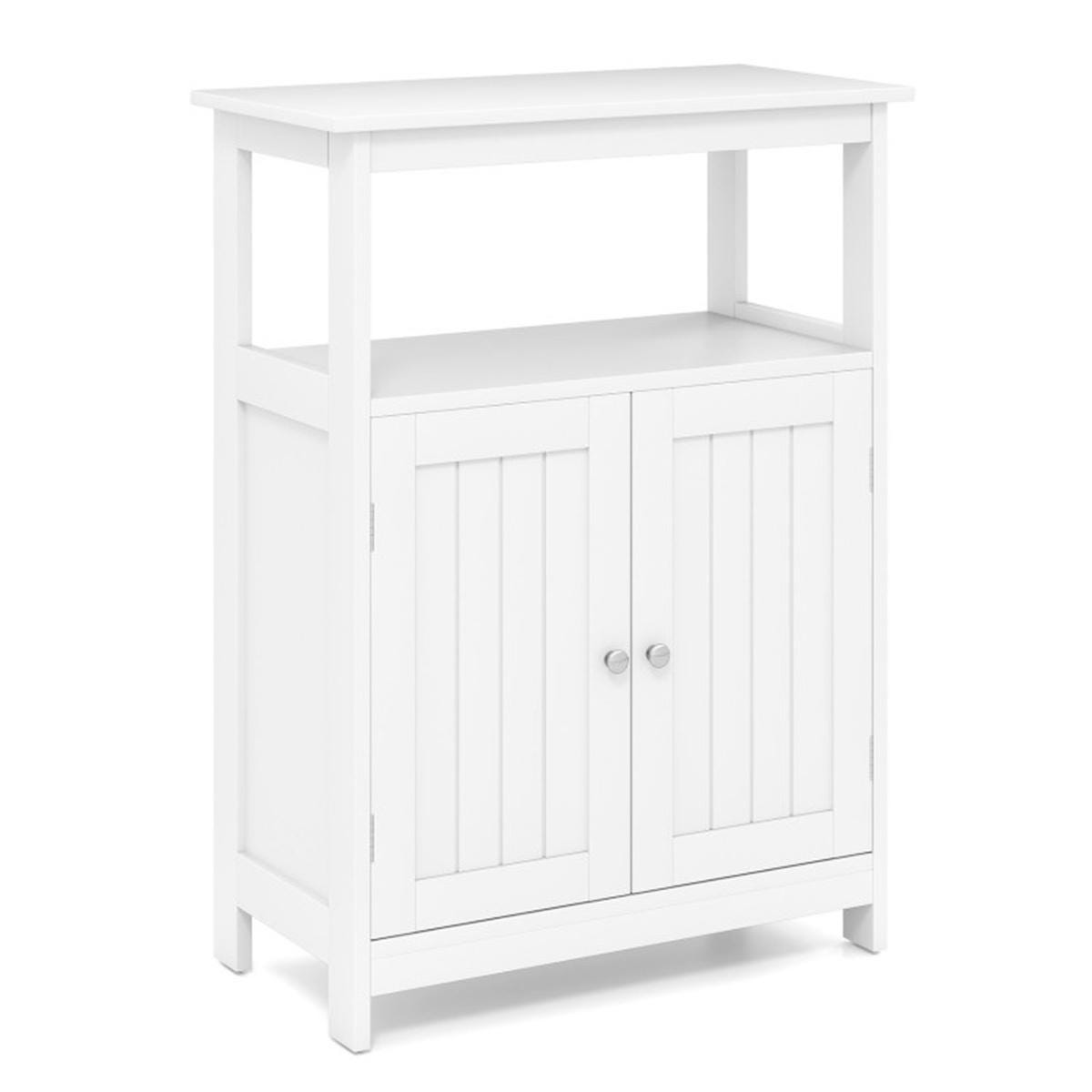 White MDF Bathroom Floor Cabinet with Adjustable Shelves