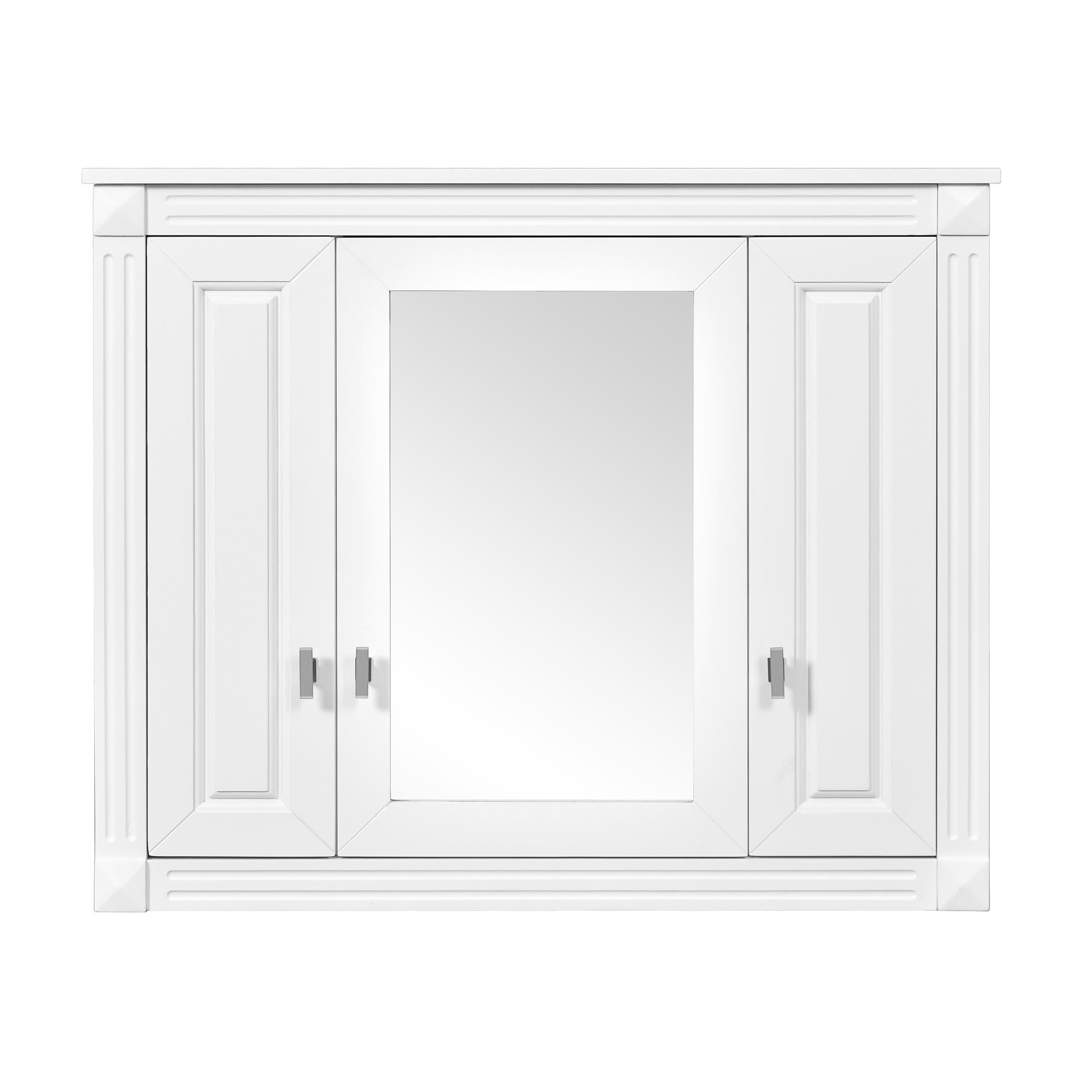 Bathroom Wall Cabinet with Mirror | White Wall Mounted Medicine Cabinet 5 Shelves Over Toilet Storage Organizer Modern MDF