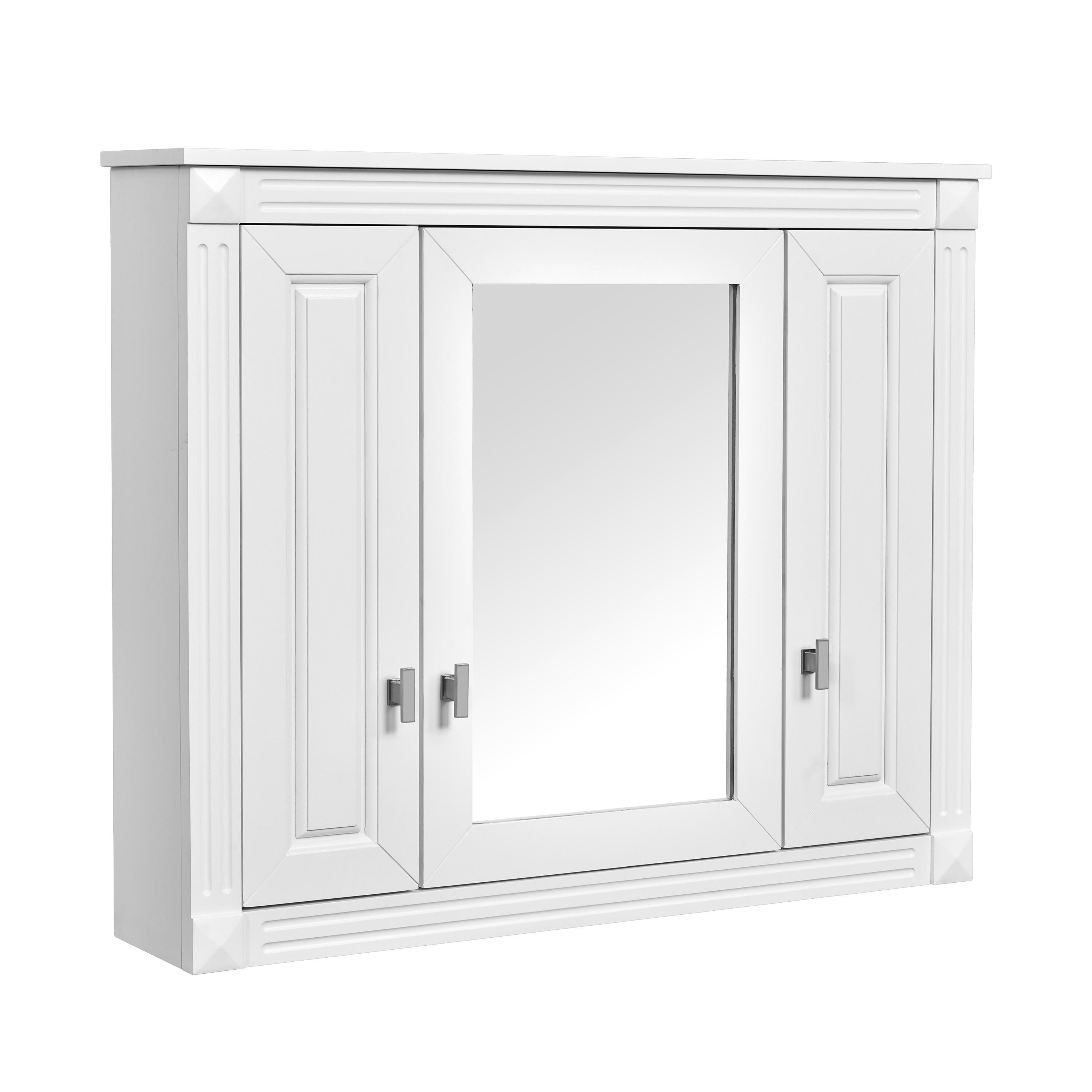 Bathroom Wall Cabinet with Mirror | White Wall Mounted Medicine Cabinet 5 Shelves Over Toilet Storage Organizer Modern MDF