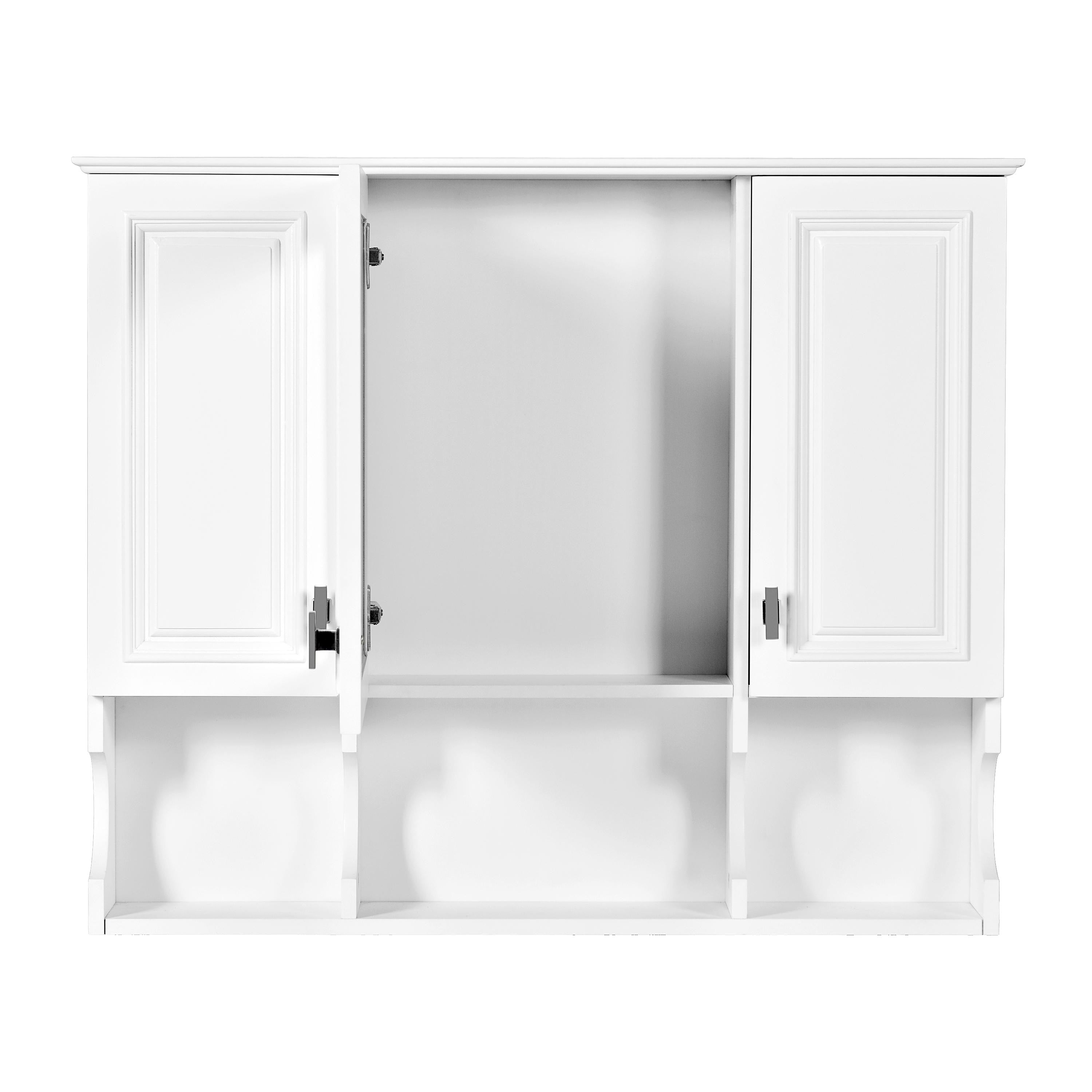 35x28 Wall Mounted Bathroom Medicine Cabinet with Mirror & Open Shelves | White MDF Modern Vanity Mirror Cabinet Storage Organizer