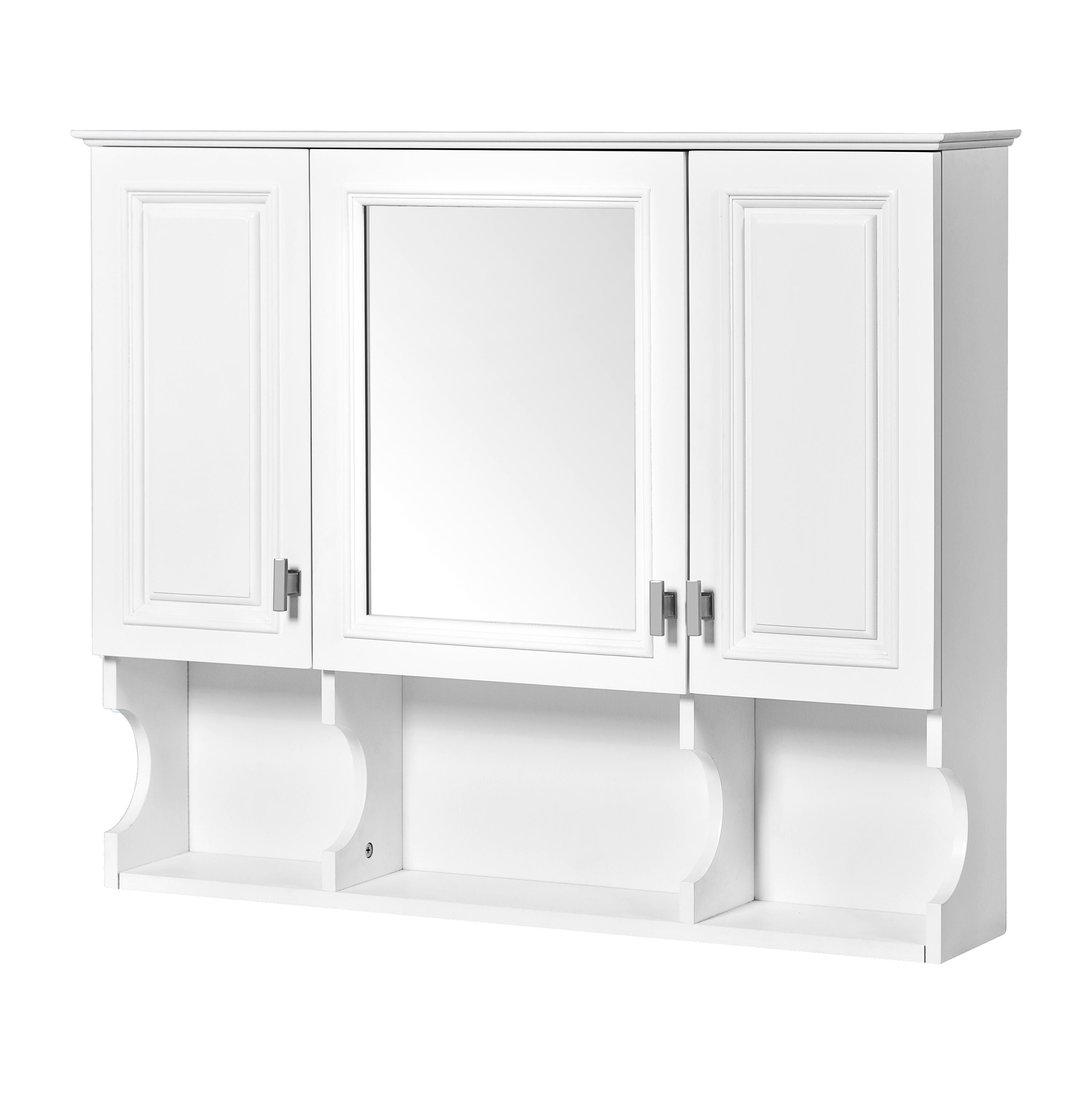 35x28 Wall Mounted Bathroom Medicine Cabinet with Mirror & Open Shelves | White MDF Modern Vanity Mirror Cabinet Storage Organizer