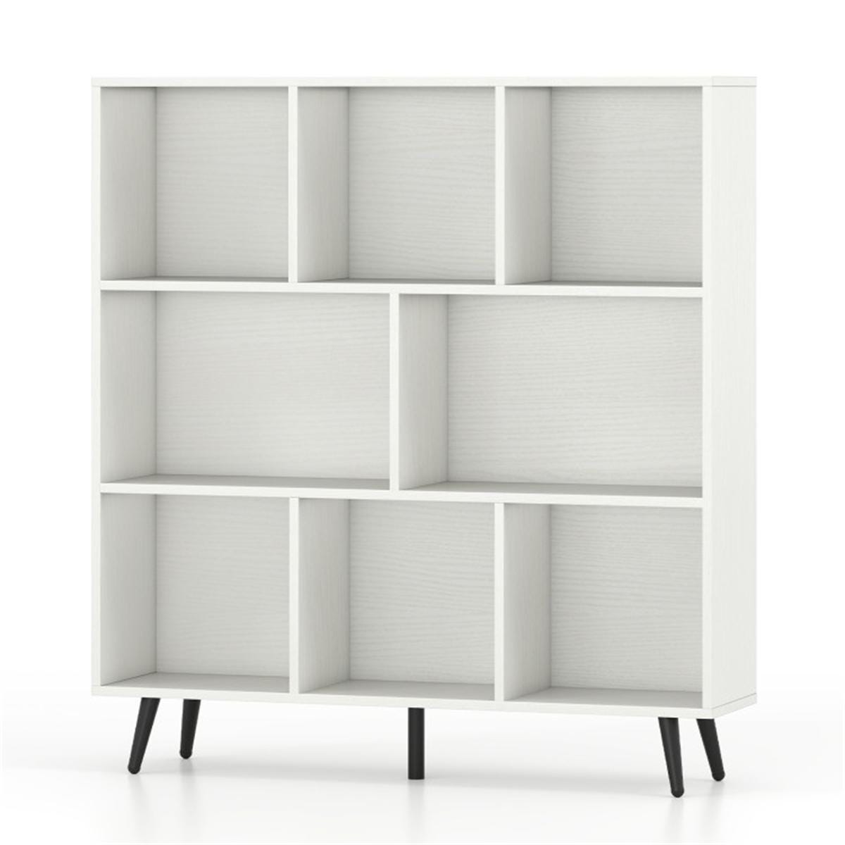 8 Cube Bookcase 3-Tier Modern Bookshelf with Metal Legs | White Storage Organizer for Home Office Decor & Display