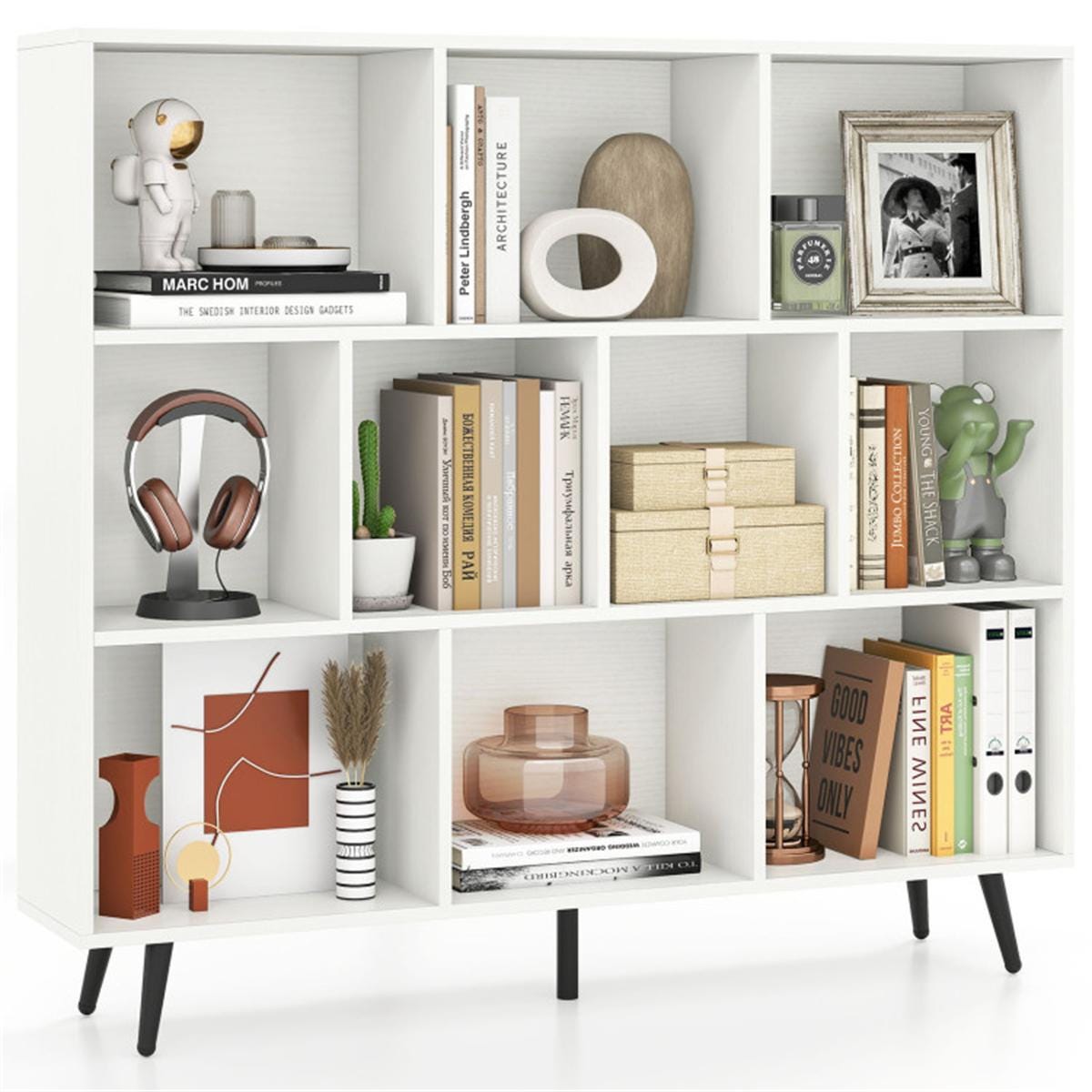 10 Cube Bookcase 3-Tier Modern Storage Organizer with Metal Legs | Bookshelves for Home, Office, Living Room, Kids Room