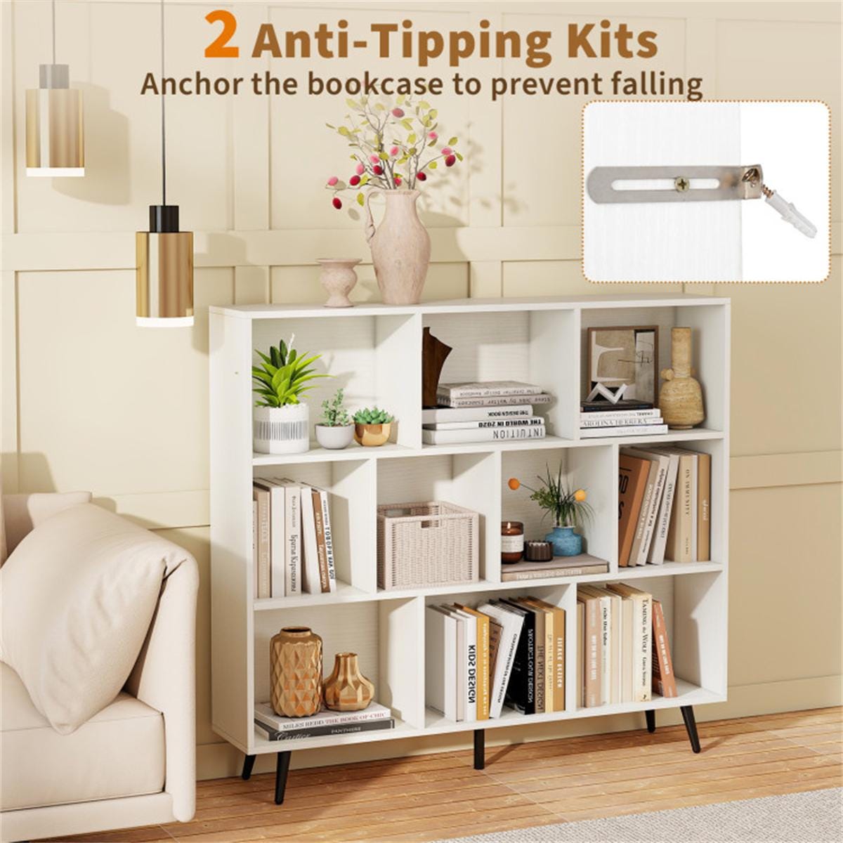 10 Cube Bookcase 3-Tier Modern Storage Organizer with Metal Legs | Bookshelves for Home, Office, Living Room, Kids Room