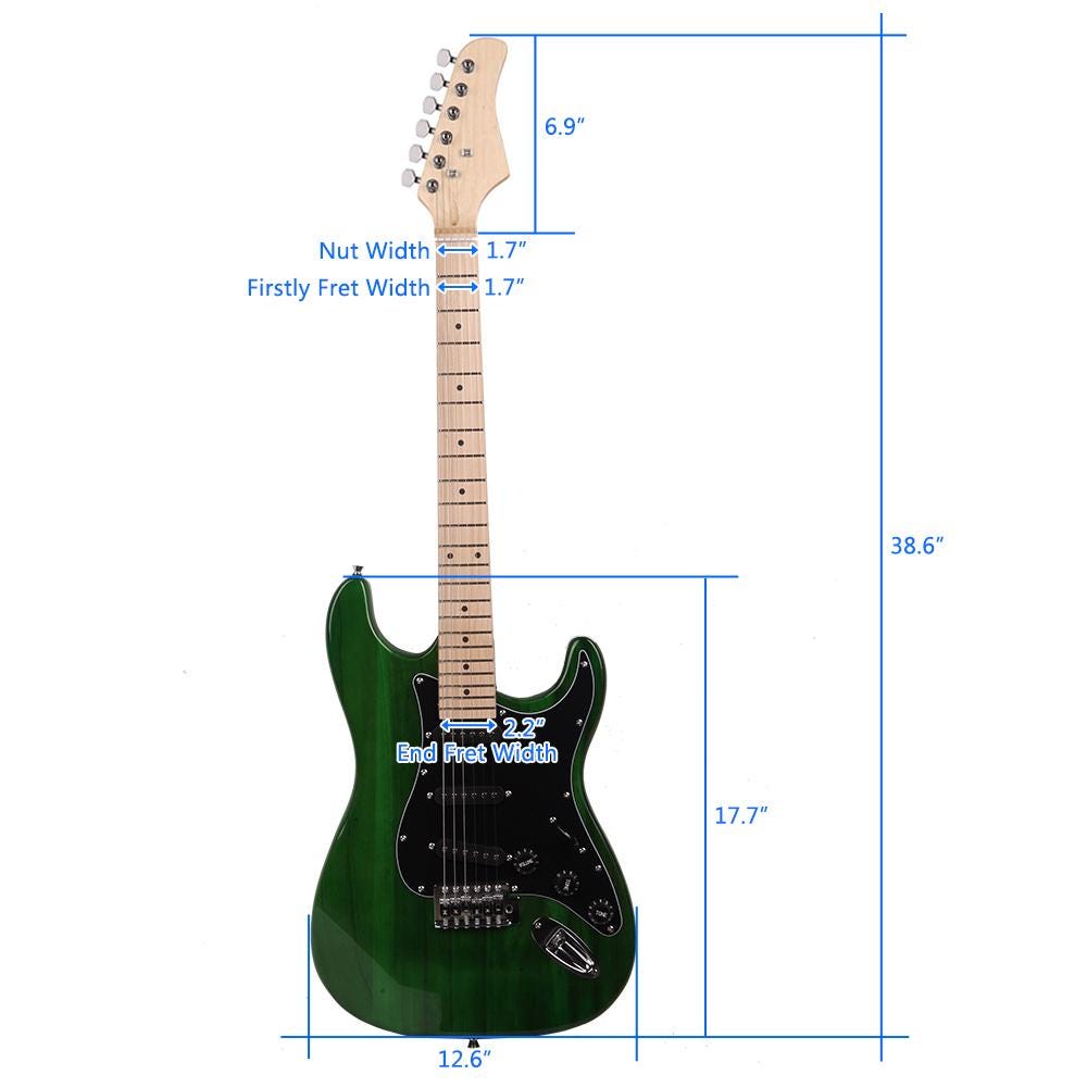 Green Electric Guitar Kit, Basswood Body, Amplifier & Accessories
