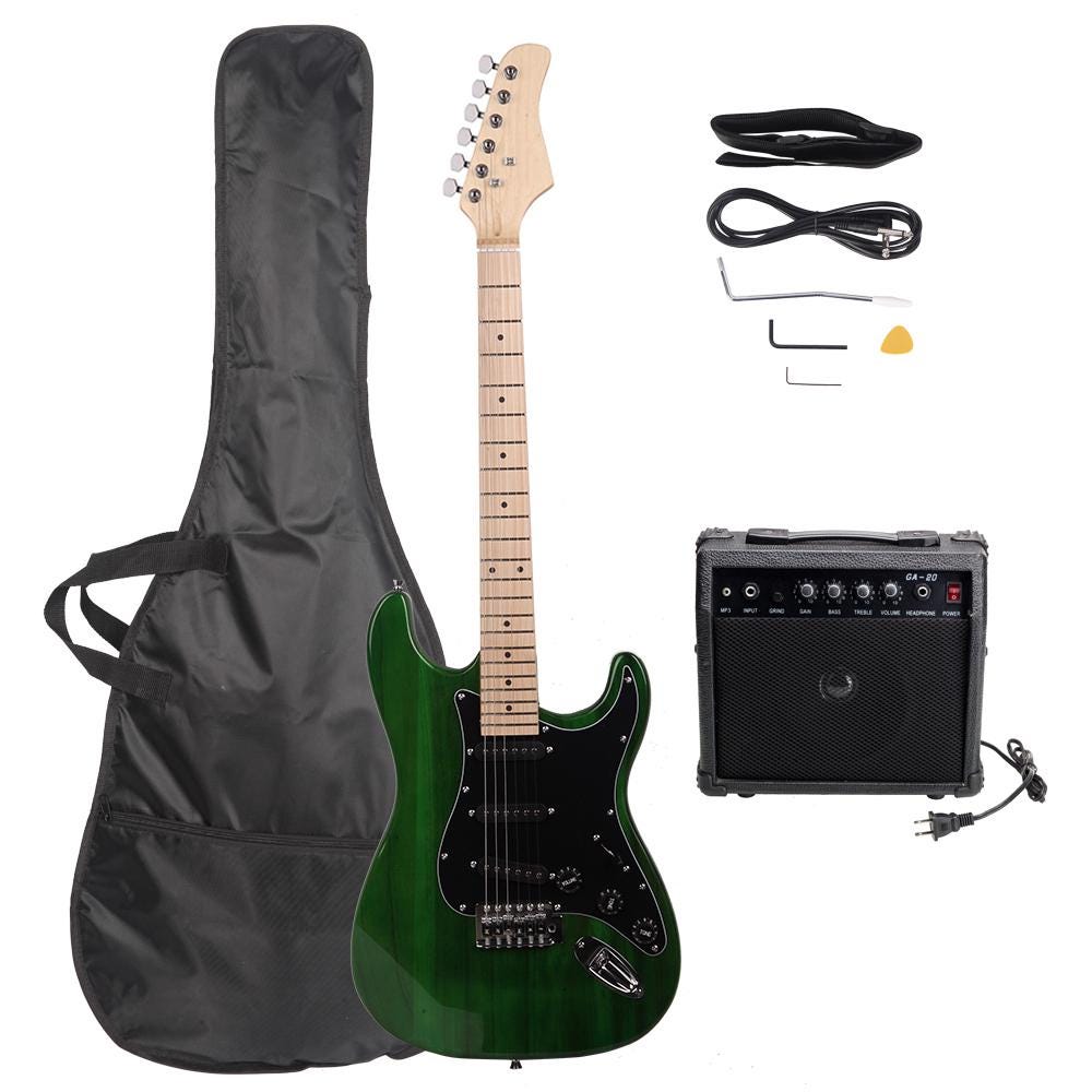 Green Electric Guitar Kit, Basswood Body, Amplifier & Accessories