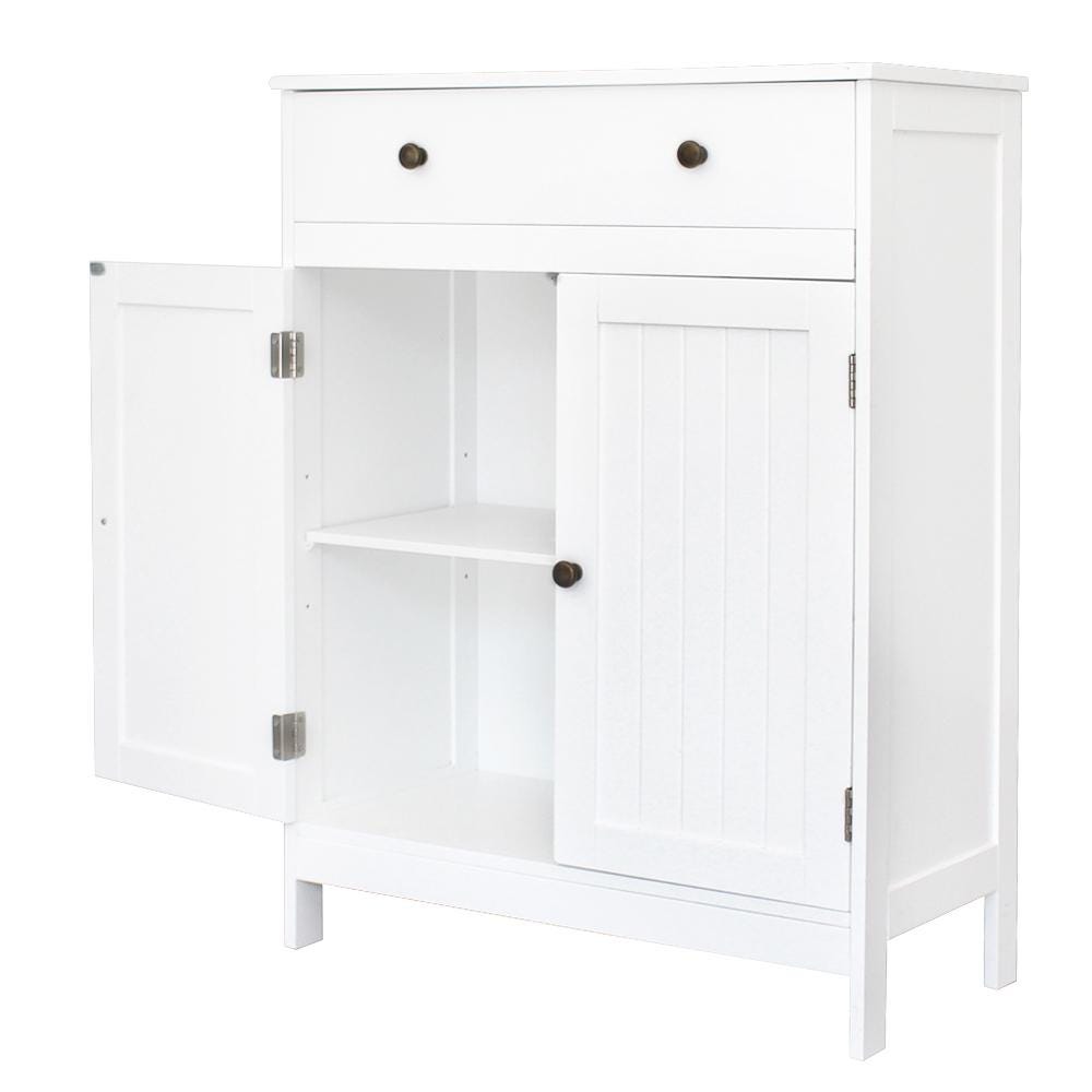 White 100-Page Double Door Cabinet with Drawer, Waterproof MDF Bathroom, Dining, and Porch Storage Cabinet