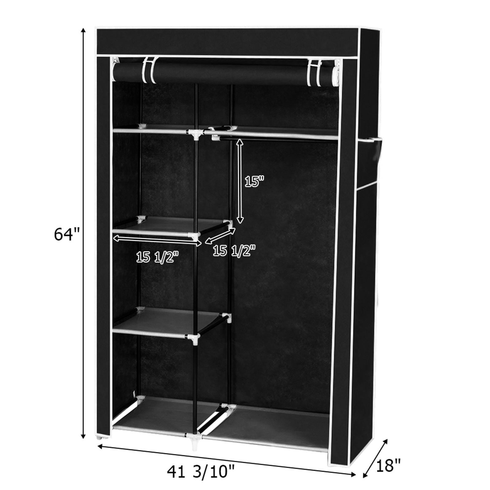 64" Portable Clothes Closet Wardrobe Storage Organizer Non-Woven Fabric Black Home Closet Shelves Dustproof Easy Assembly