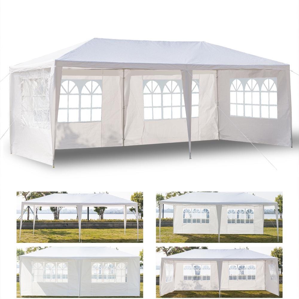 10x20 Outdoor Party Tent White Waterproof Gazebo Canopy with 4 Sidewalls Wedding Event Patio Shelter Backyard Pavilion