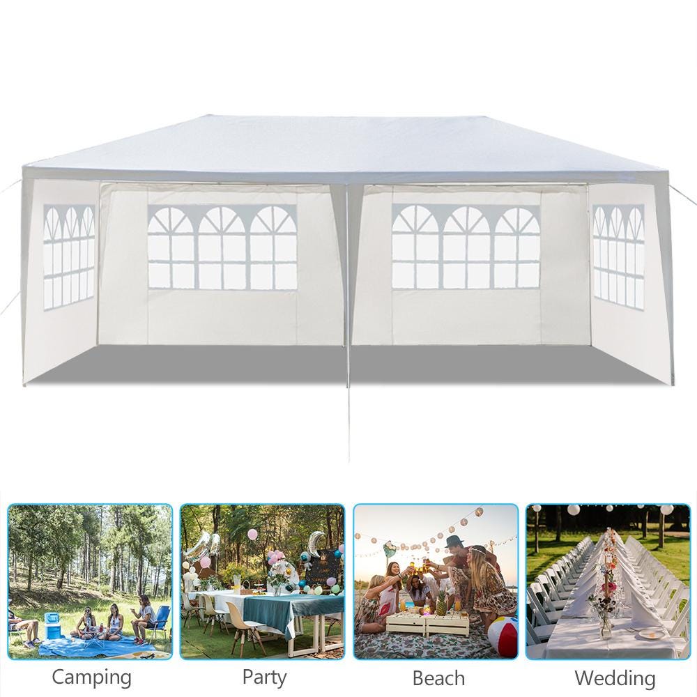10x20 Outdoor Party Tent White Waterproof Gazebo Canopy with 4 Sidewalls Wedding Event Patio Shelter Backyard Pavilion