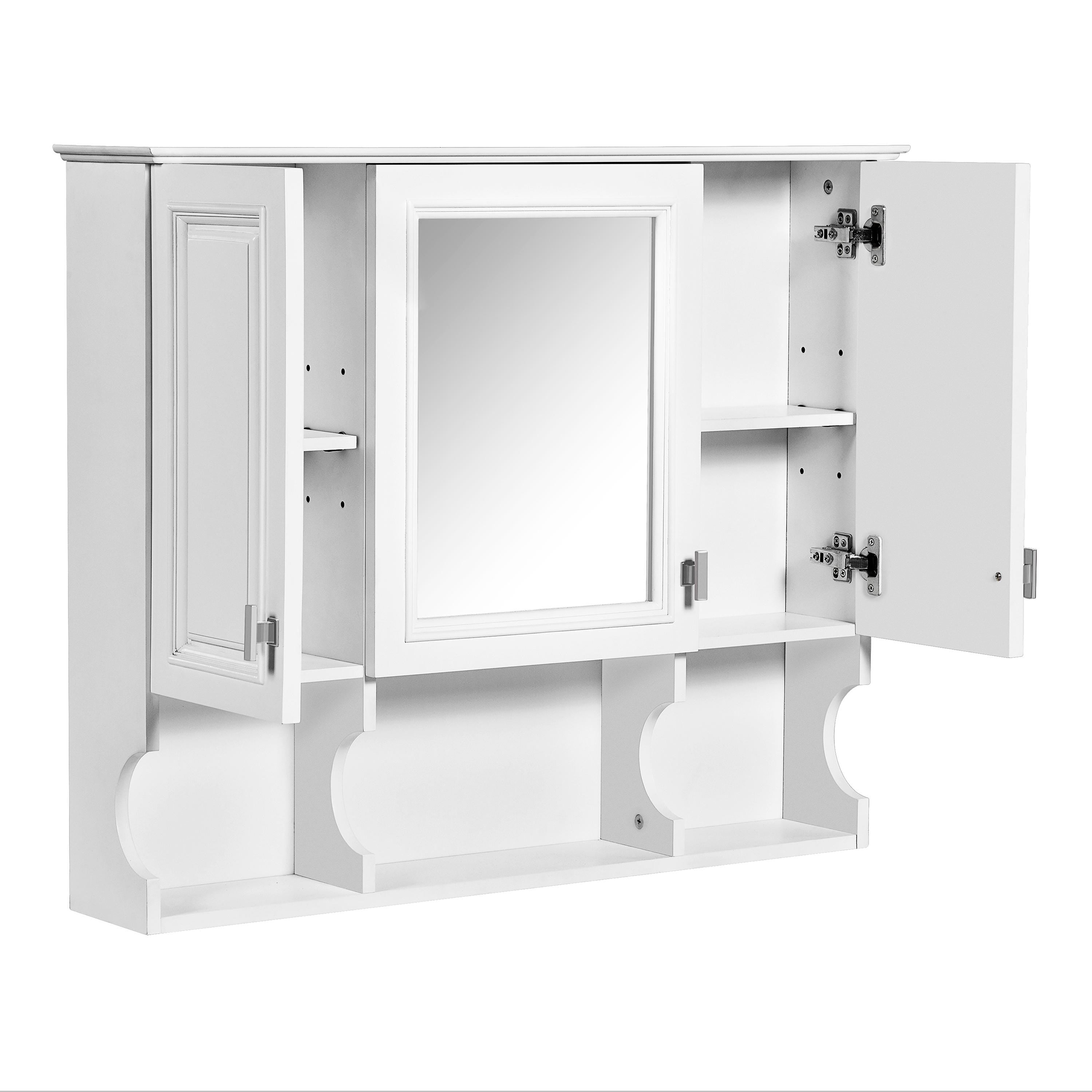 35x28 Wall Mounted Bathroom Medicine Cabinet with Mirror & Open Shelves | White MDF Modern Vanity Mirror Cabinet Storage Organizer