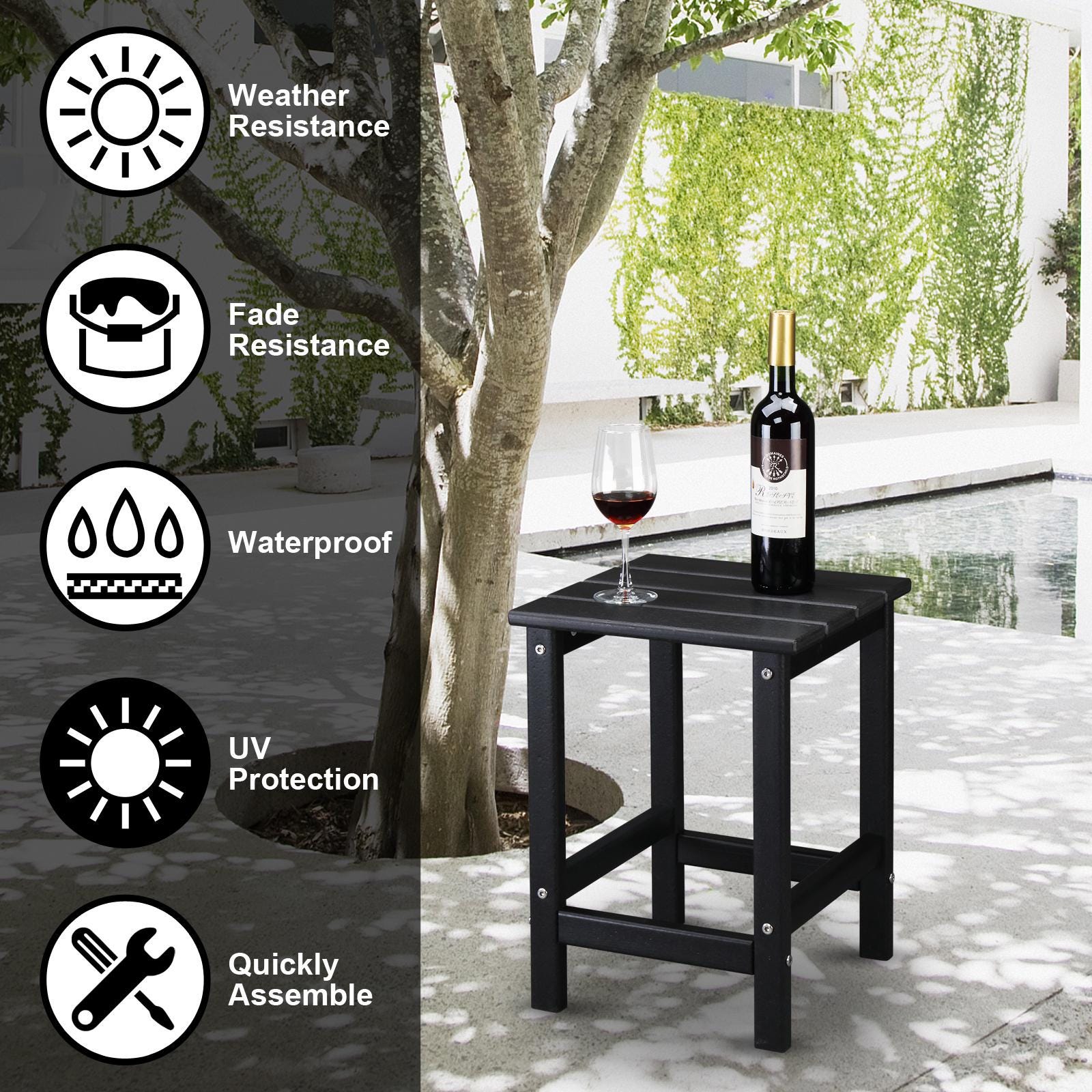 36×36×47cm HDPE Side Table | Black Single Layer Square Table, Bedroom, Living Room, Office, Guest Room, Bathroom, Modern Design